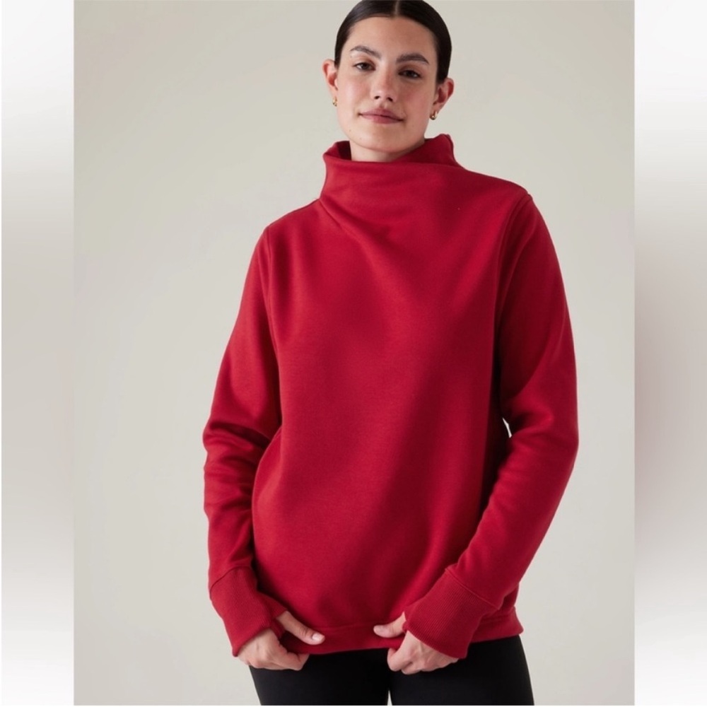 Athleta Cozy Karma Twist Neck Sweatshirt | Clover Berry Red | Fleece Pullover